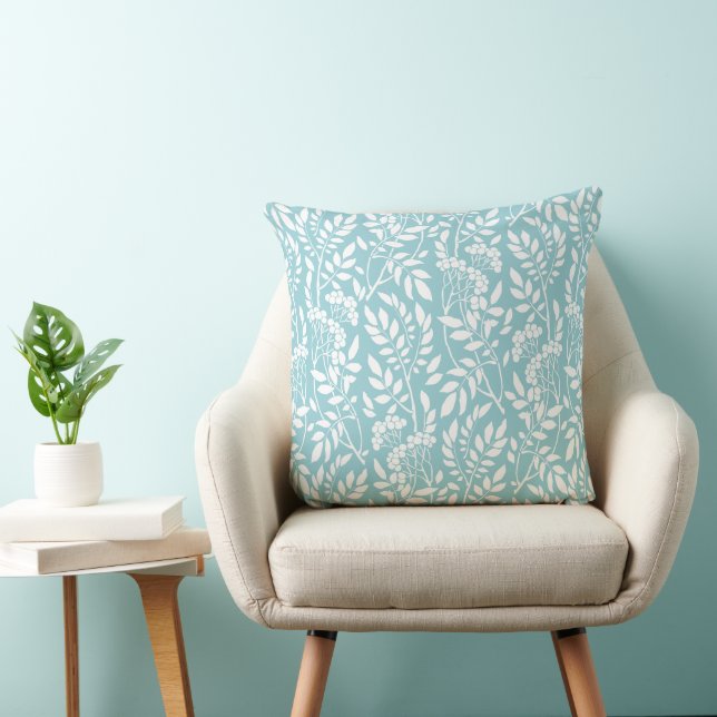Chic Botanical Aqua Blue Foliage Pattern Throw Pillow (Chair)