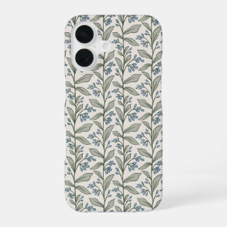 Chic Botanical Blue Florals Green Leaves Art iPhone 16 Case