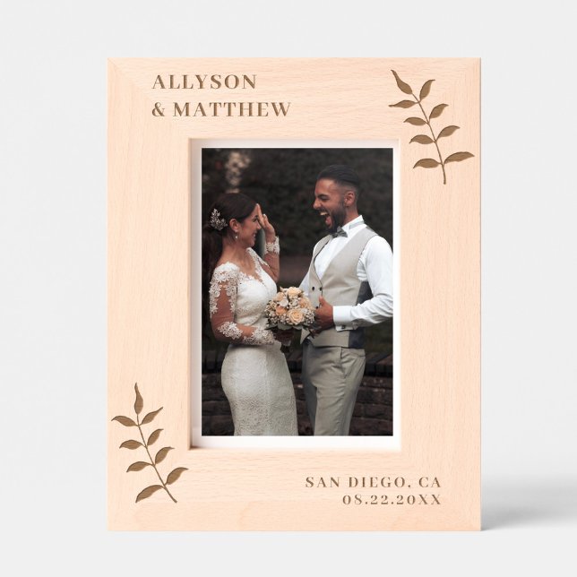 Chic Botanical Custom Names Date Wedding Etched Frames (Creator Uploaded)