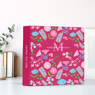Chic Botanical Floral Elegant Magenta Monogram Binder