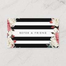 Chic Botanical Flowers Stripes Refer a Friend Card