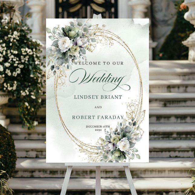 Chic Botanical Gold Wedding Welcome Sign (Chic Botanical Gold Wedding Welcome Sign)