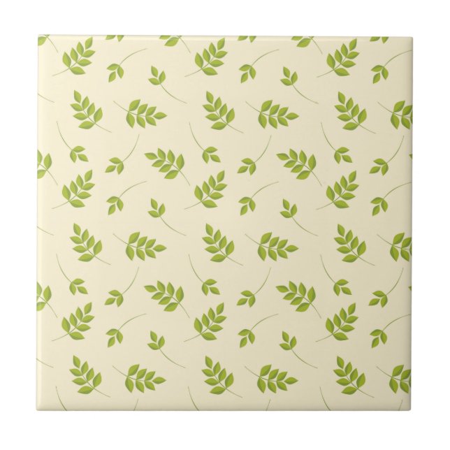 Chic Botanical Green Branches Leaves Seamless  Tile (Front)