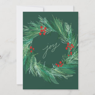 Chic Botanical Holiday Wreath Flat Christmas Card