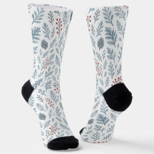 Chic Botanical Holly Berry Floral Pattern Socks
