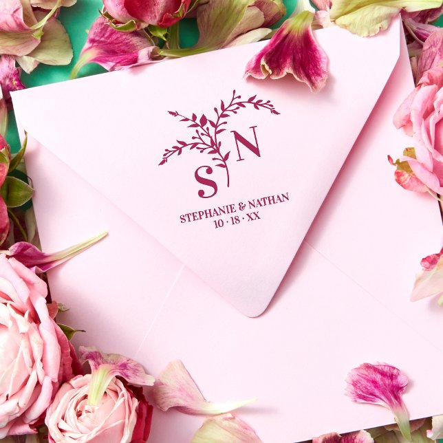 Chic Botanical Initials Modern Wildflower Wedding Rubber Stamp (Creator Uploaded)