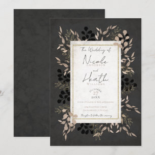 Chic Botanical Leaves Grey Blush Gold Wedding   Invitation