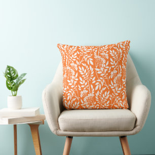 Chic Botanical Orange Foliage Pattern Throw Pillow