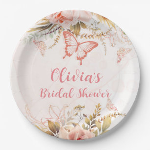 Chic Botanical Peony Butterfly Bridal Shower Paper Plate