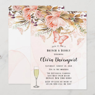 Chic Botanical Peony Butterfly Brunch & Bubbly Invitation