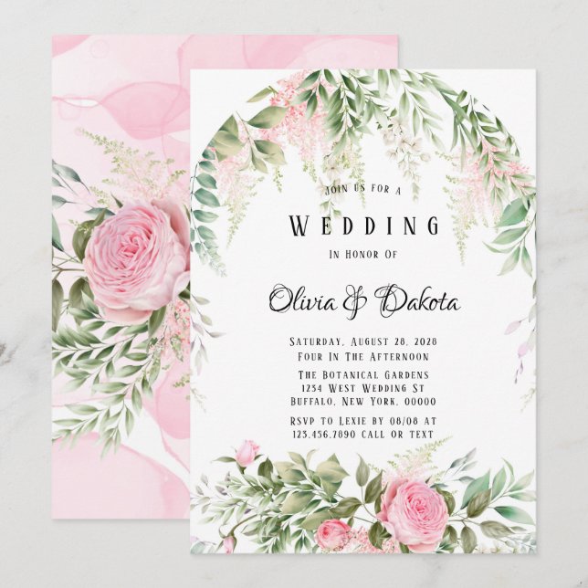 Chic Botanical Pink Wisteria Floral French Wedding Invitation (Front/Back)