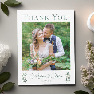 Chic Botanical Wedding Photo Thank You Magnet Card