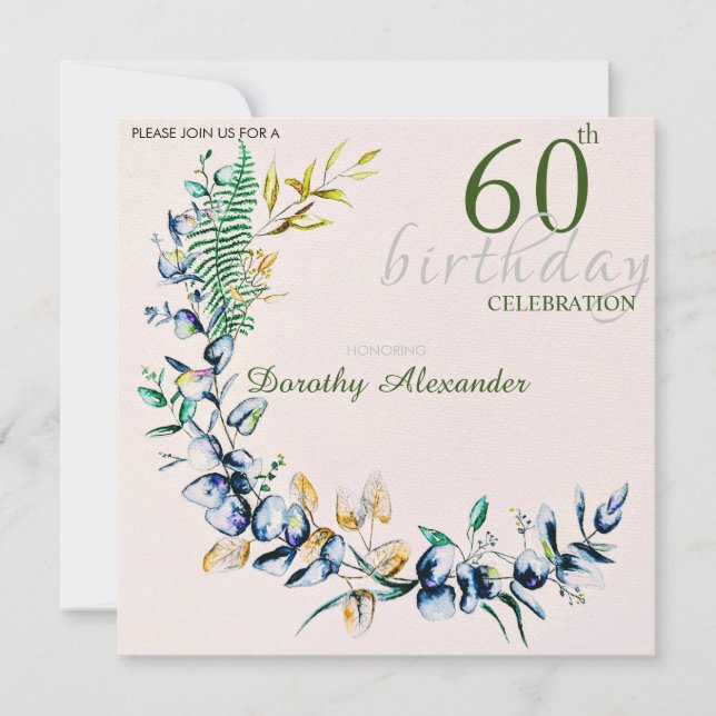 Chic Botanical Wreath Milestone Birthday Invitation (Front)