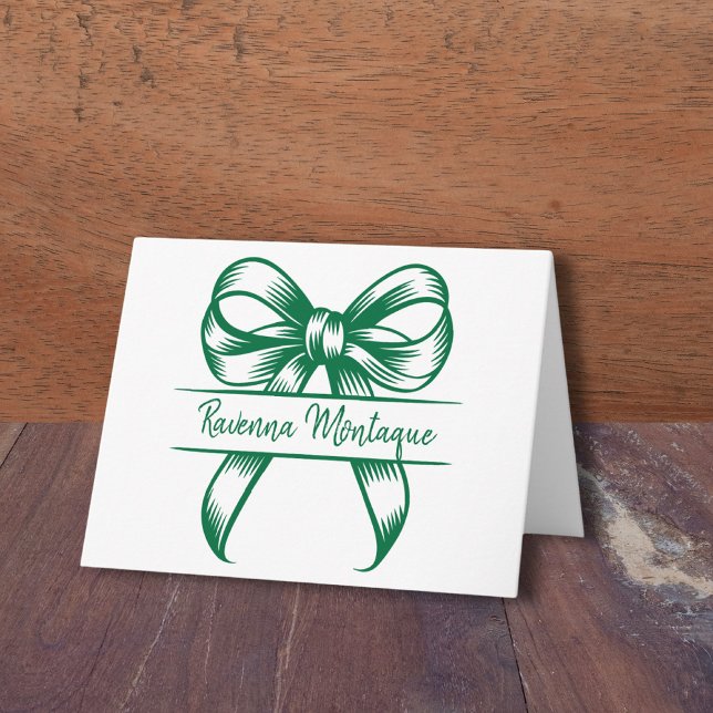 Chic Bottle Green Decor Bow Elegant Name Wedding Note Card (Creator Uploaded)