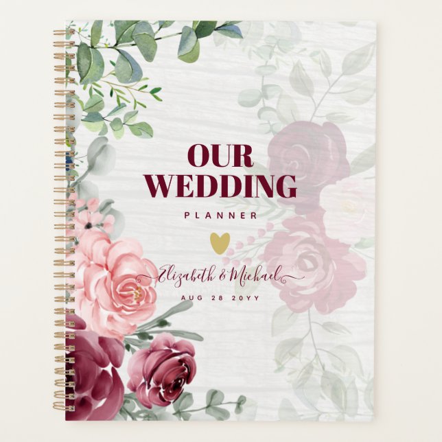 Chic Bourgogne Blush Rose Floral Mariage (Devant)