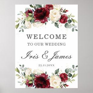 Chic Bourgogne ivoire Floral Mariage Affiche de bi