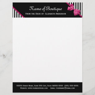 Chic Boutique Black and White Stripes Pink Ribbon Letterhead