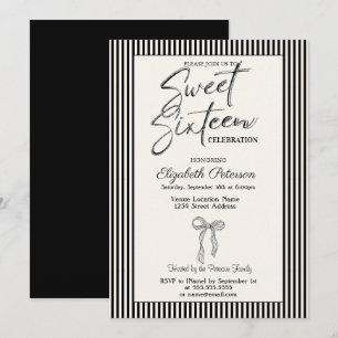 Chic Bow Black Striped Sweet 16 Invitation