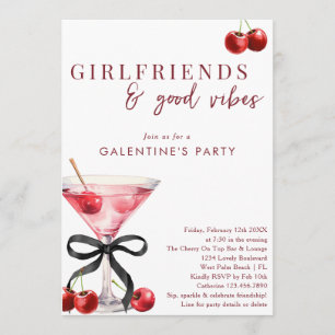 Chic Bow Cherry Martini Galentines Dinner Party Invitation
