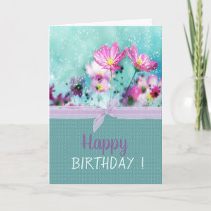 Chic Bow Flowers Meadow Birthday Card
