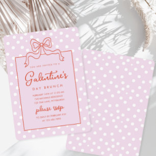 Chic Bow Polka Dot Galentine's Day Brunch Invitation