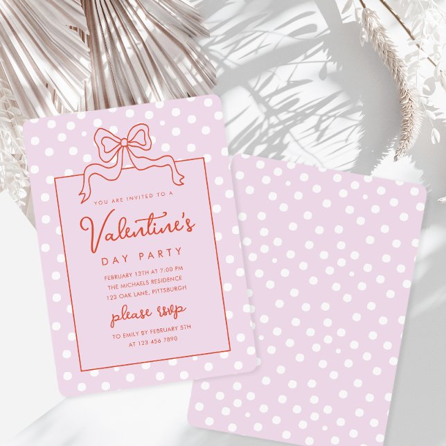 Chic Bow Polka Dot Valentine's Day Party Invitation (Creator Uploaded)