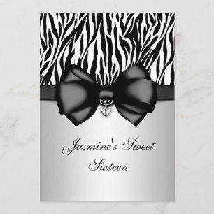 Chic Bowed Zebra Print 5 x 7 Invite [Silver]