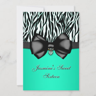 Chic Bowed Zebra Print Invite [Teal]