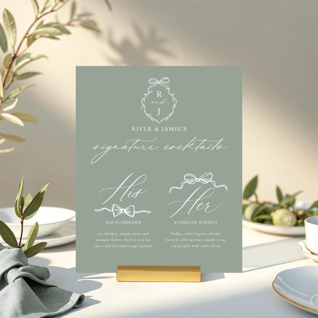 Chic Bows & Bowtie His Her Signature Drink Wedding Acrylic Sign (Chic Bows & Bowtie His Her Signature Drink Wedding Acrylic Sign)