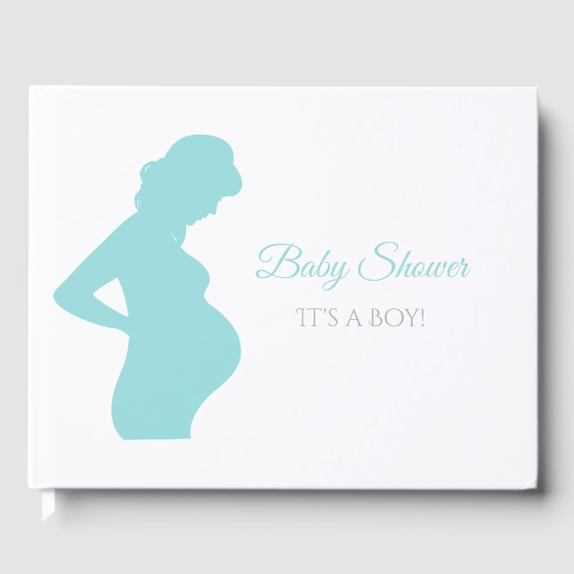 Chic Boy Baby Shower Pregnant Woman Baby Bump Guest Book (Front)