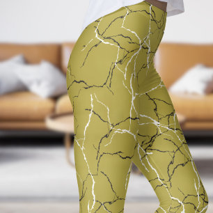 Chic Brass and Black White Fracture Pattern Leggings