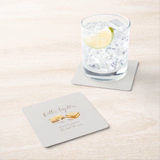 Chic Bread and Butter bridal shower Square Paper Coaster (Insitu)