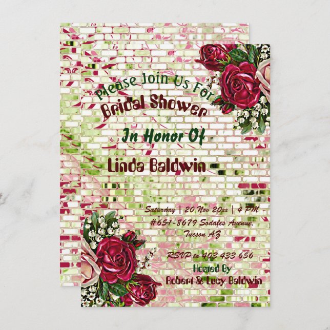 Chic Bridal Shower Burgundy Red Rose Rustic Invitation (Front/Back)