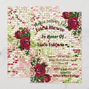 Chic Bridal Shower Burgundy Red Rose Rustic Invitation