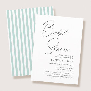 Chic Bridal Shower Modern Script Teal Stripes Invitation