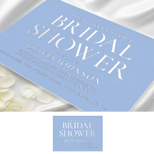 Chic Bridal Shower Photo Typography Blue Silver