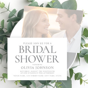 Chic Bridal Shower Photo Typography Gray White Invitation