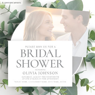 Chic Bridal Shower Photo Typography Grey White Invitation
