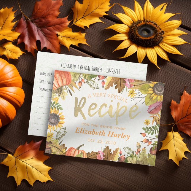 Chic Bridal Shower Recipe Autumn Fall Maple Leaves Invitation Postcard (Creator Uploaded)