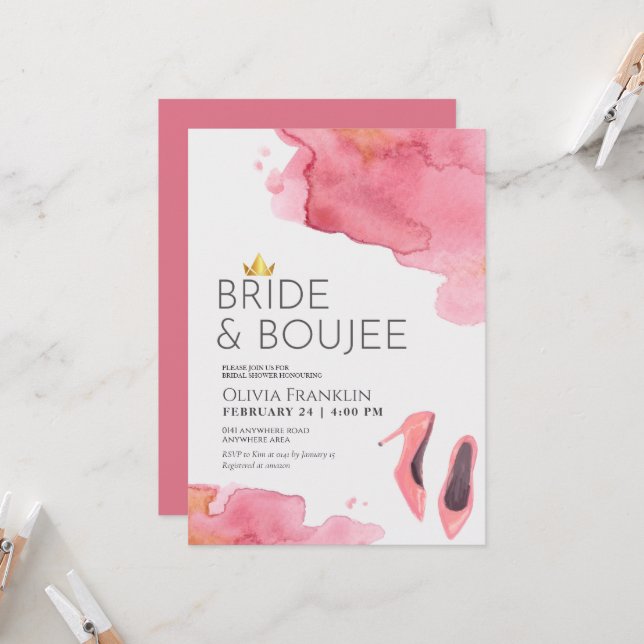 Chic bride and boujee bridal shower invitation (Front/Back In Situ)