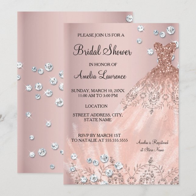 Chic Bride blush pink dress Diamond Bridal Shower Invitation (Front/Back)