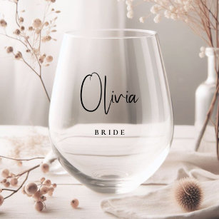 Chic Bride Wedding Stemless Wine Glass