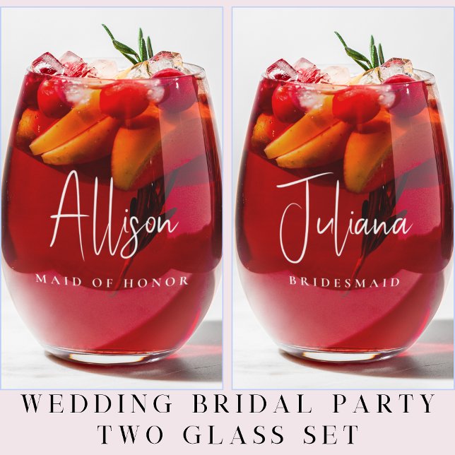 Chic Bridesmaid Maid Of Honour Wedding Stemless Wine Glass (Creator Uploaded)