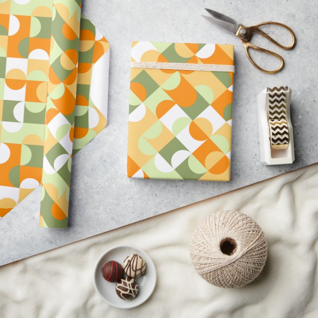 Chic Bright Green Sunny Orange Circles Art Pattern Wrapping Paper (Crafts)