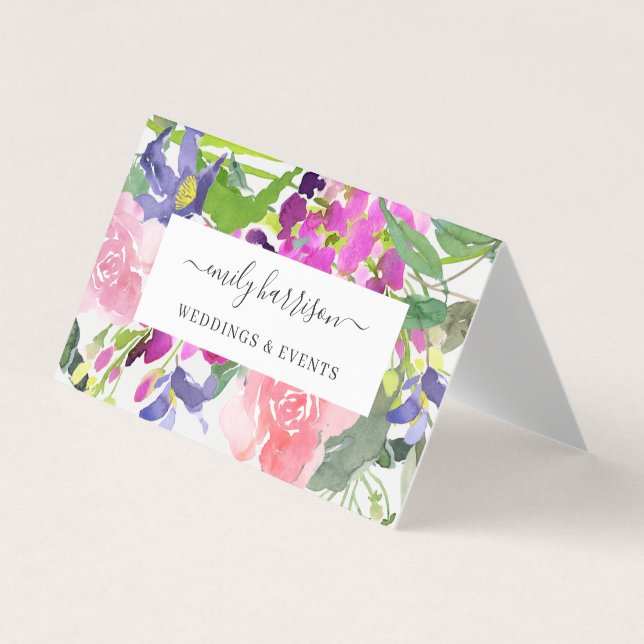 Chic Bright Watercolor Floral Blush Business Card (Front)