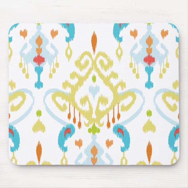Chic bright yellow and blue tribal ikat print mouse pad (Front)