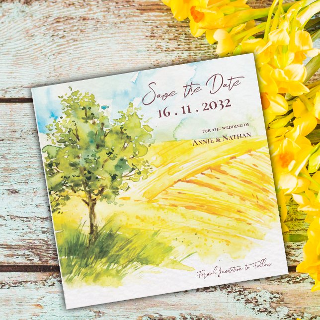 Chic Bright Yellow Farmland Landscape Wedding  Announcement (Chic Bright Yellow Farmland Landscape Wedding Announcement)