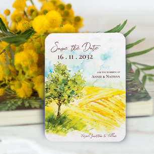 Chic Bright Yellow Farmland Landscape Wedding  Magnet