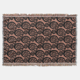 Chic Bronze-Brown Fern Frond Swirl Throw Blanket