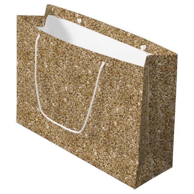 Chic Bronze Gold Glitter Large Gift Bag (Front Angled)
